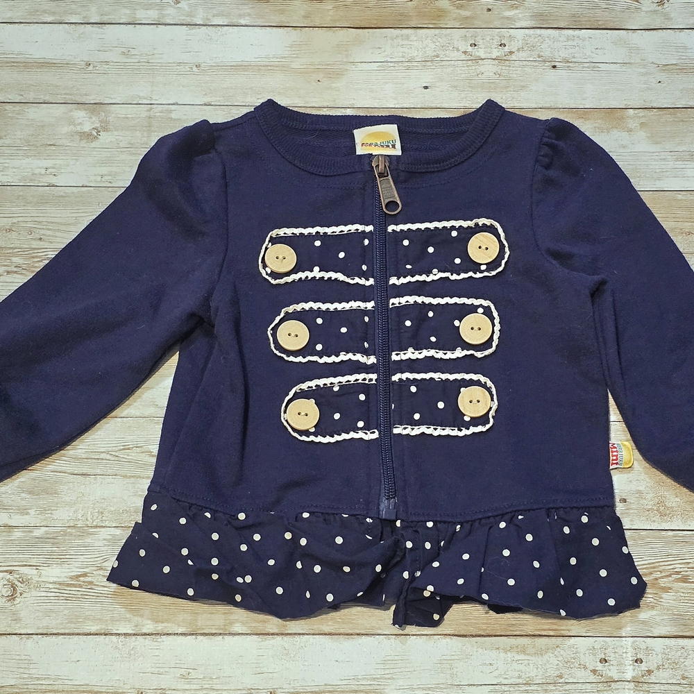 Hara Juku Navy Blue Jacket with Polka Dot Trim 2T